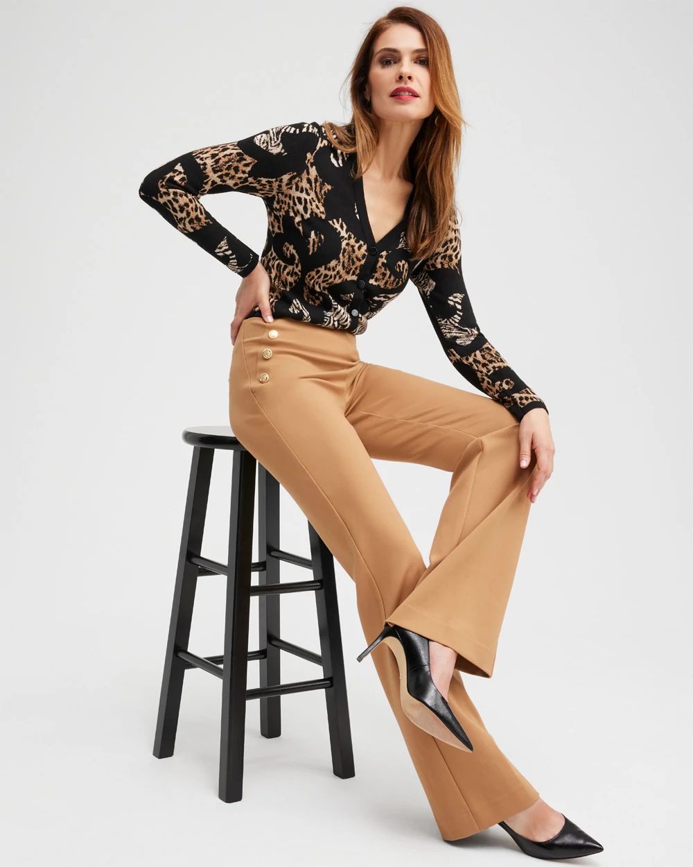 Ponte Button Flare Pants