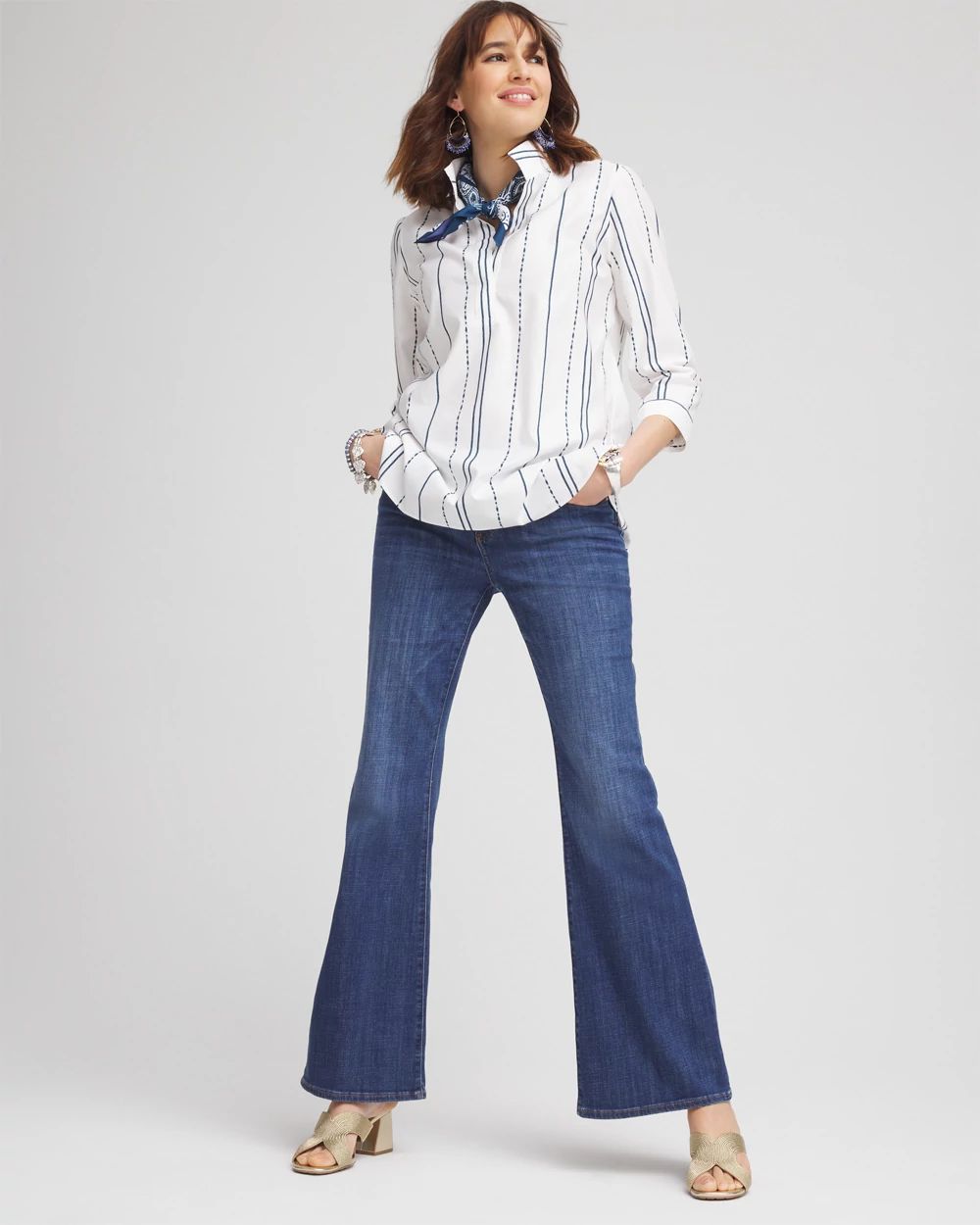 No Iron™ Striped Buttonback Stretch Tunic