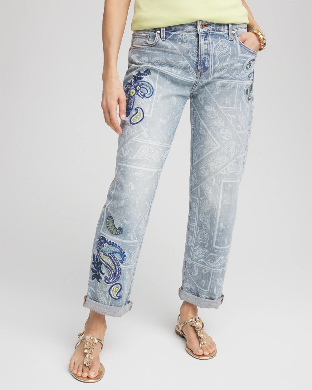 Paisley Applique Cropped Jeans