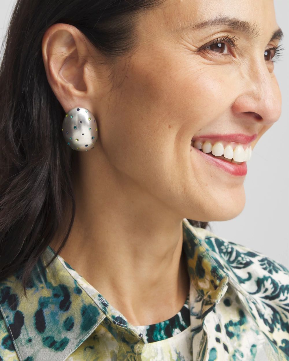 Multicolor Silver Tone Puff Earrings