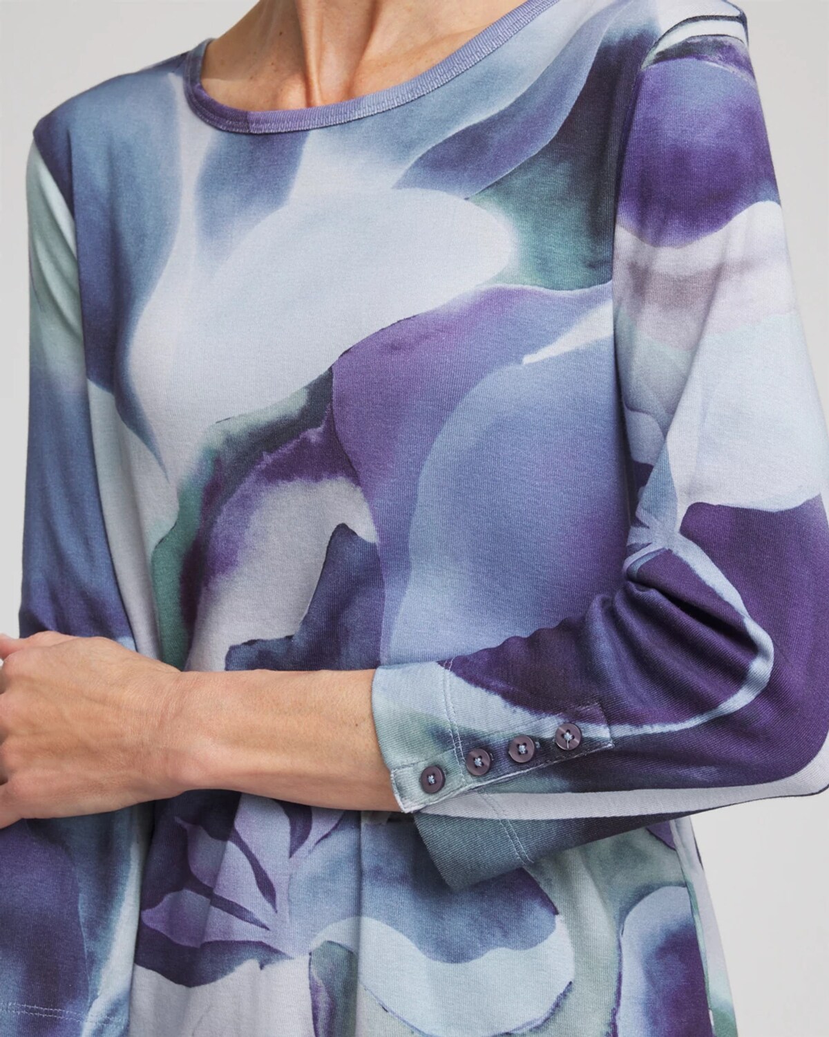 Chico's Pima Button Sleeve Tee In Purple Elixir In Blue