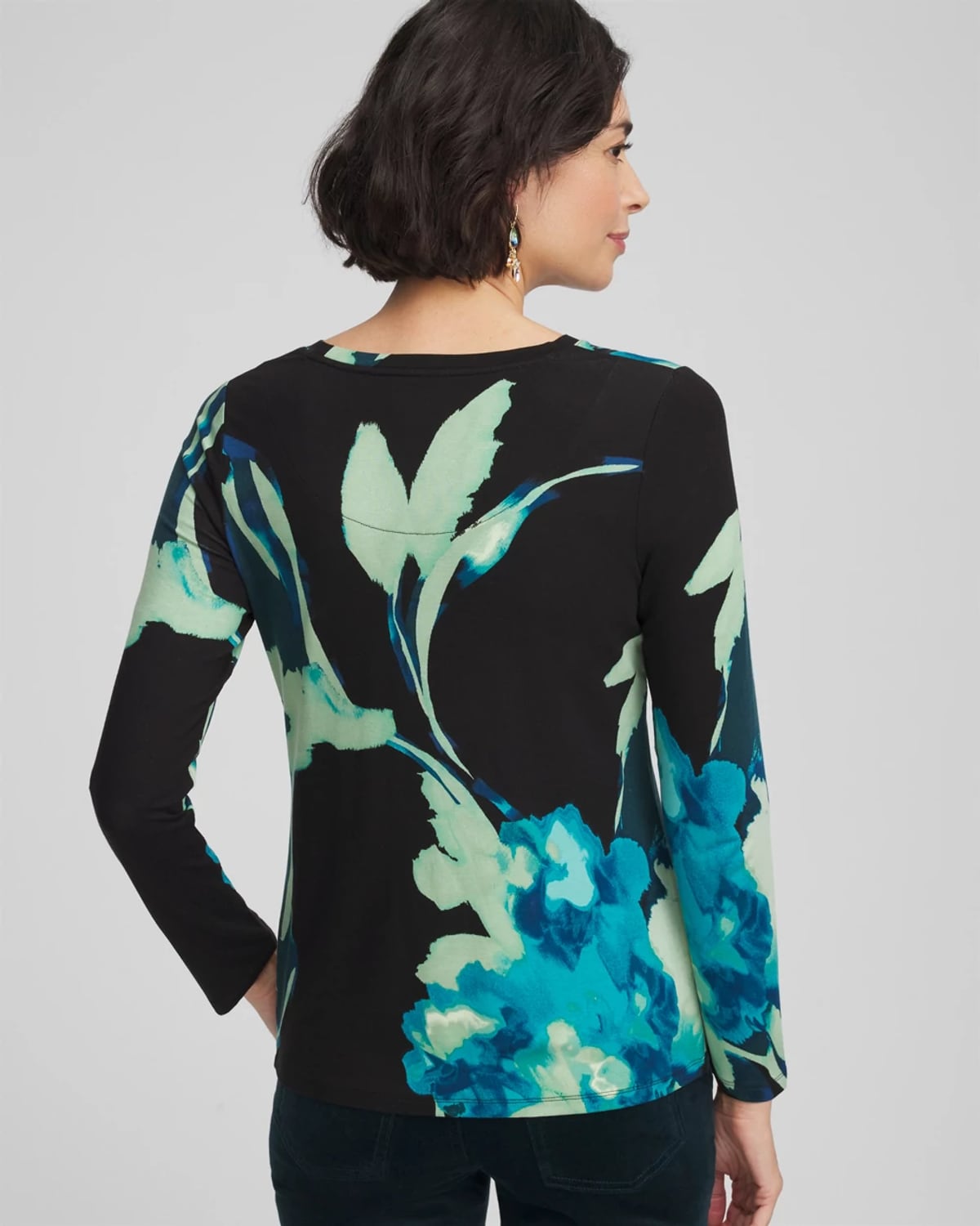 Chico's Touch Of Cool Crewneck Layering Tee. In Black In Black