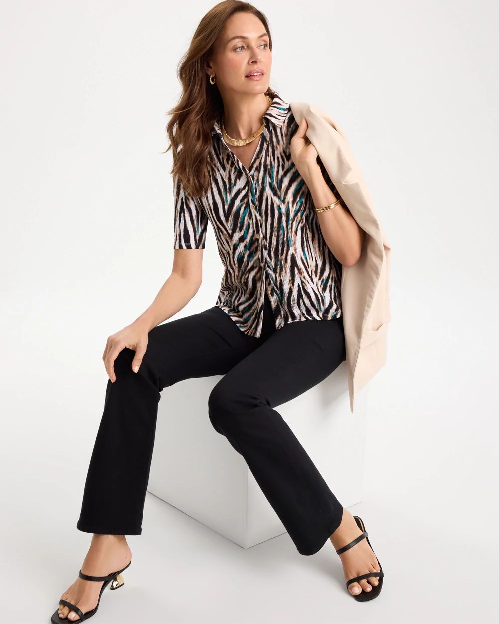 Tiger Print Textured Camp Tee click to view larger image.