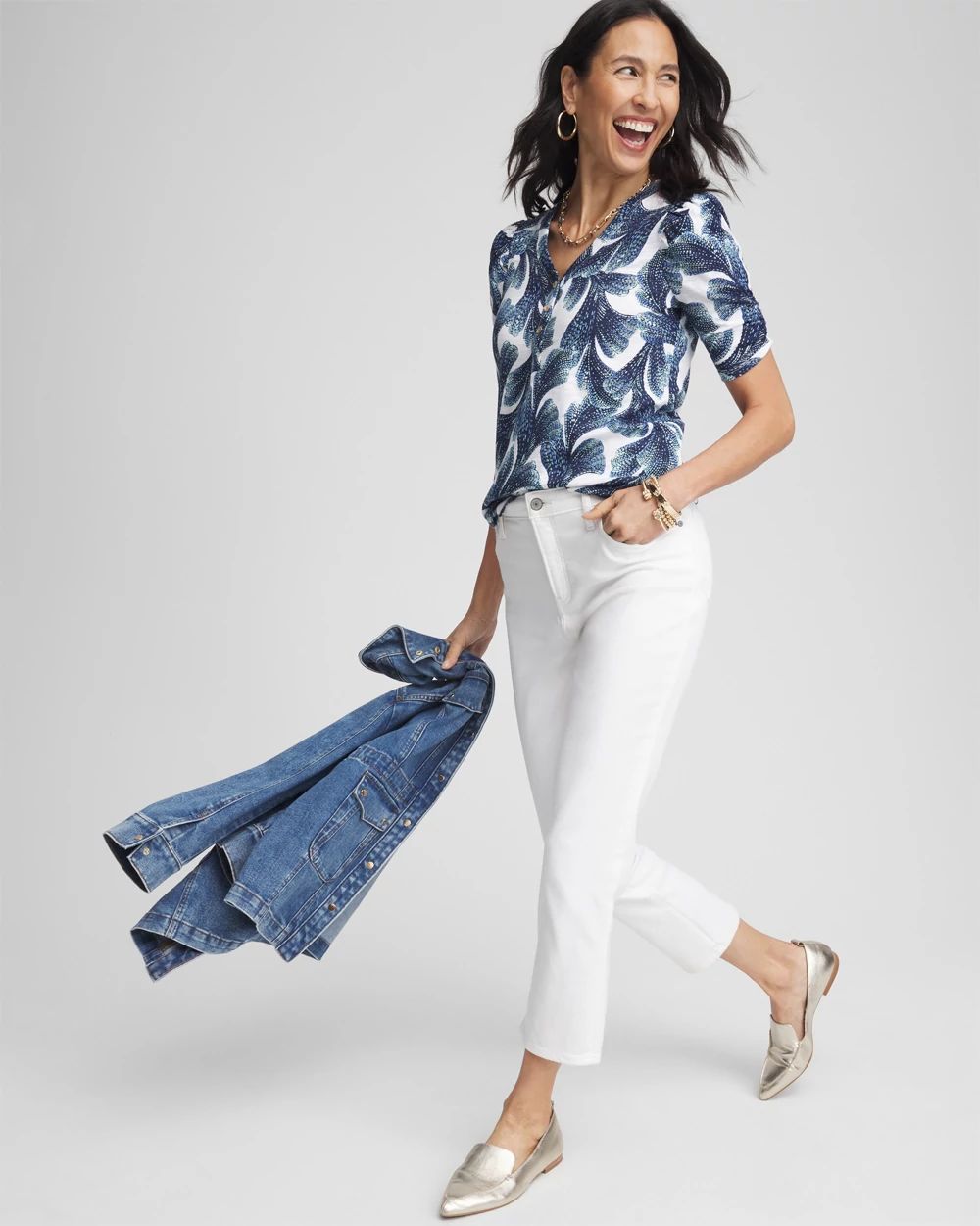Shirred Sleeve Henley Tee click to view larger image.