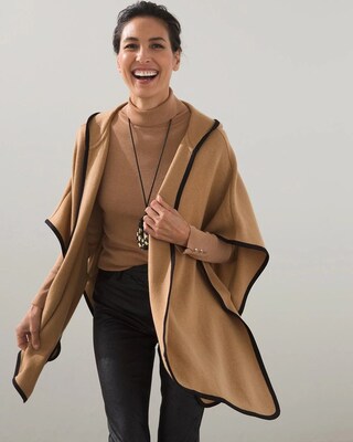 Hooded Ruana Wrap with Faux Suede Trim