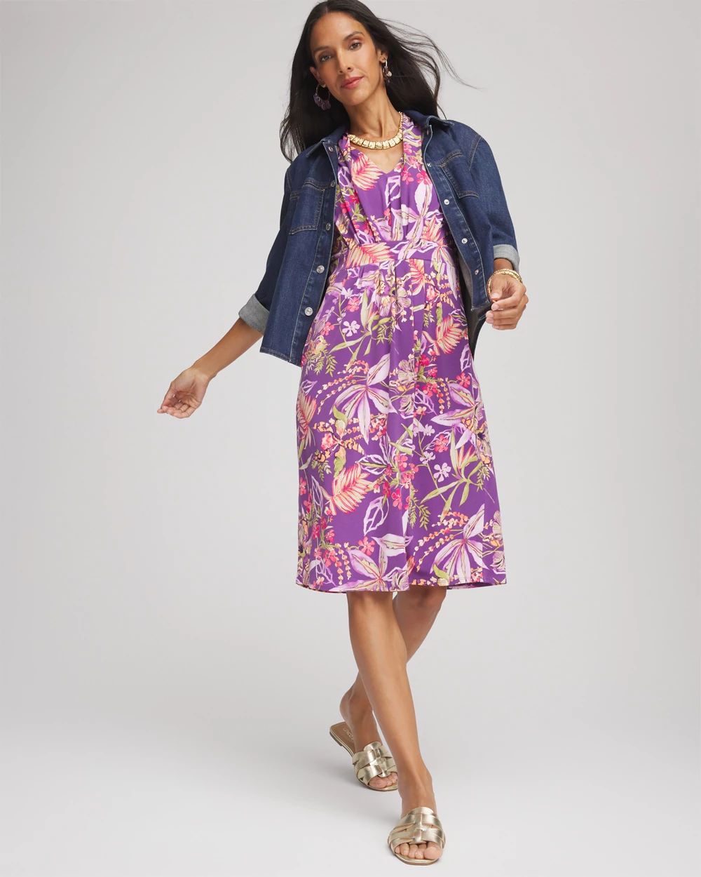 Floral Pleated Jersey Dress