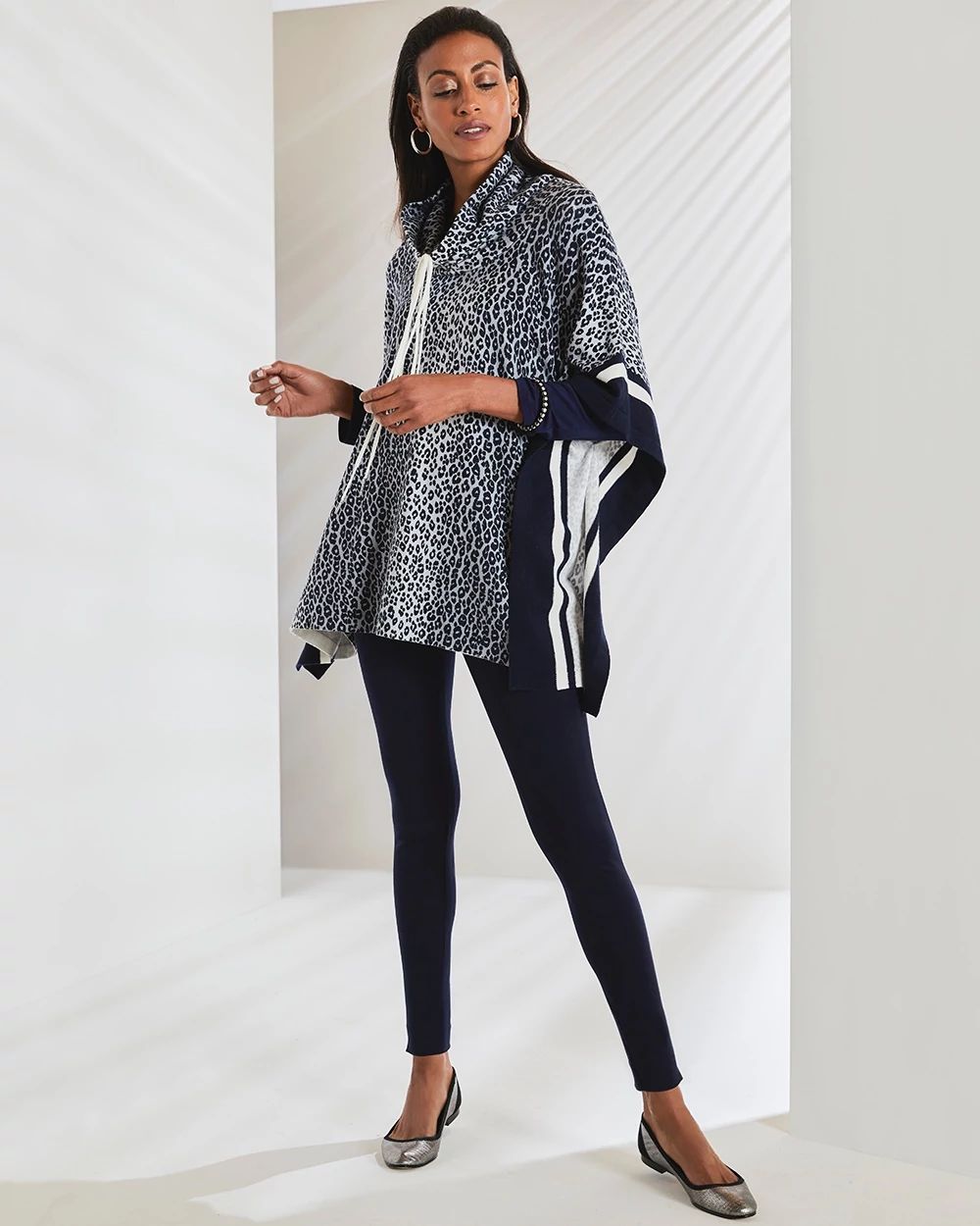 Cotton-Cashmere Animal Print Poncho