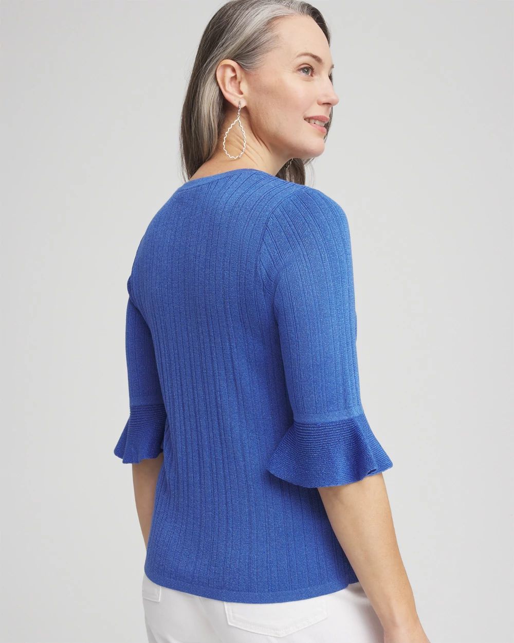 Ruffle Crew-Neck Pullover Sweater