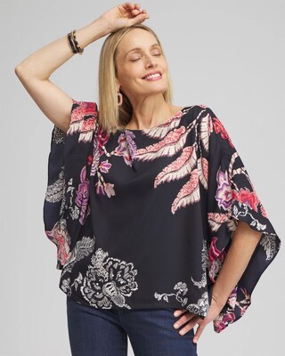 Ruffle Detail Floral Poncho