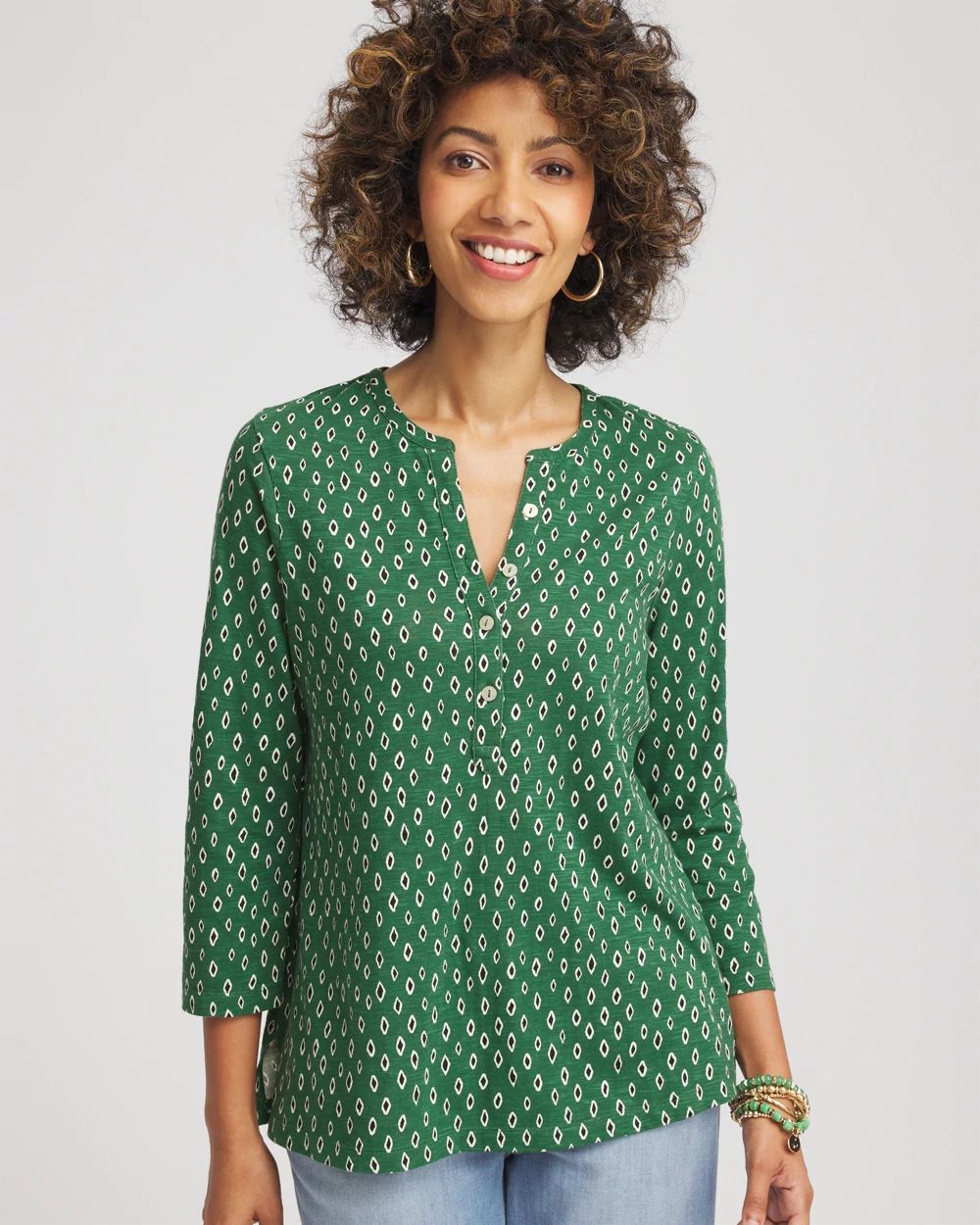 Geo Cotton Slub Henley Shirt