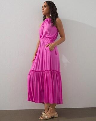 Ruched Crinkle Halter Dress