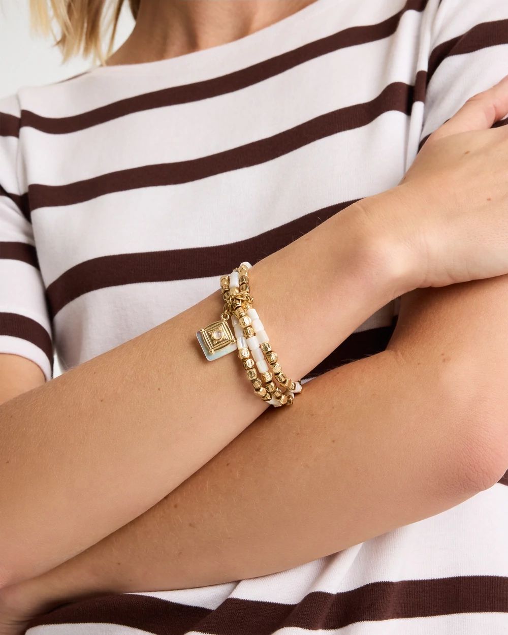 Set of 3 Pearl Treasure Stretch Bracelets click to view larger image.
