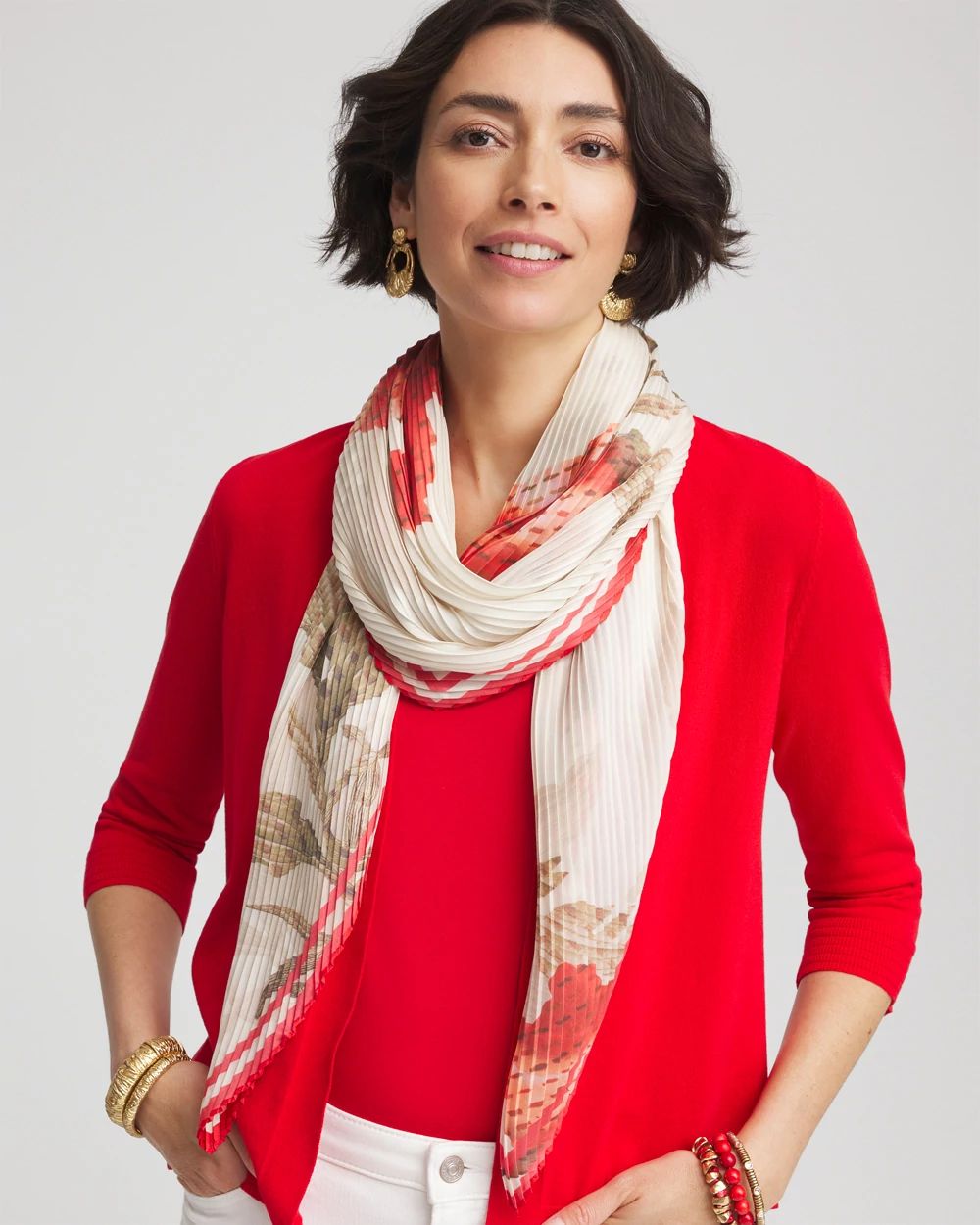 Floral Diamond-Cut Satin Scarf