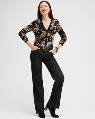Jacquard Animal Print Cardigan Sweater