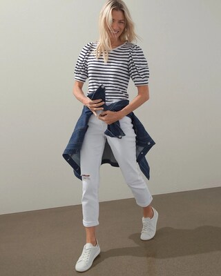 Stripe Puff Sleeve Slub Tee