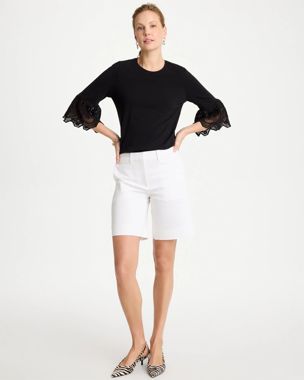 Cotton Lace Flutter Sleeve Tee click to view larger image.