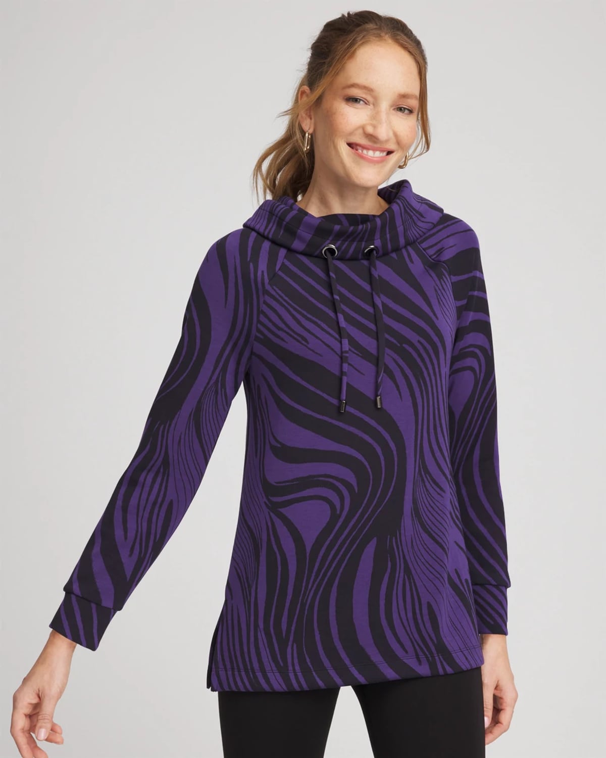 Chico's Soft Scuba Zebra Tunic In Purple Elixir In Multi