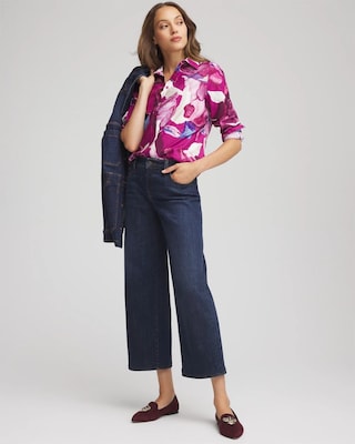 No Iron™ Floral-Paint-Print Shirt click to view larger image.
