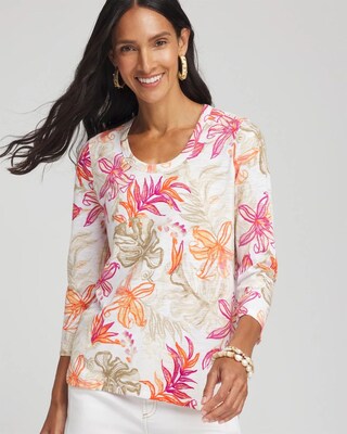 Slub Floral 3/4 Sleeve Tee
