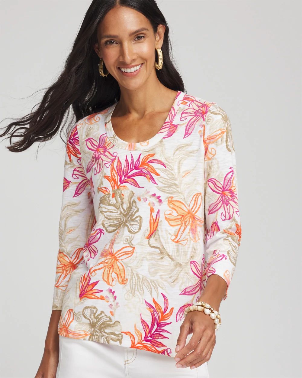 Slub Floral 3/4 Sleeve Tee