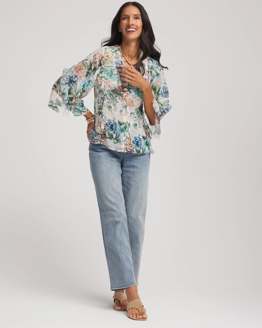 Georgette Ruffled V-Neck Blouse
