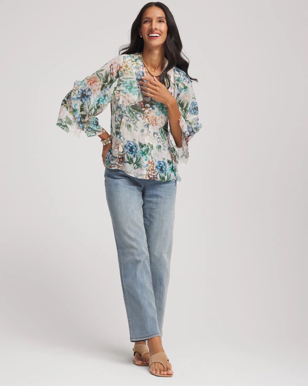 Georgette Ruffled V-Neck Blouse