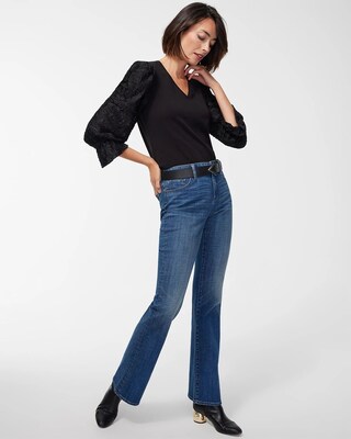 Chiffon Knit Mix Burnout Sleeve Top
