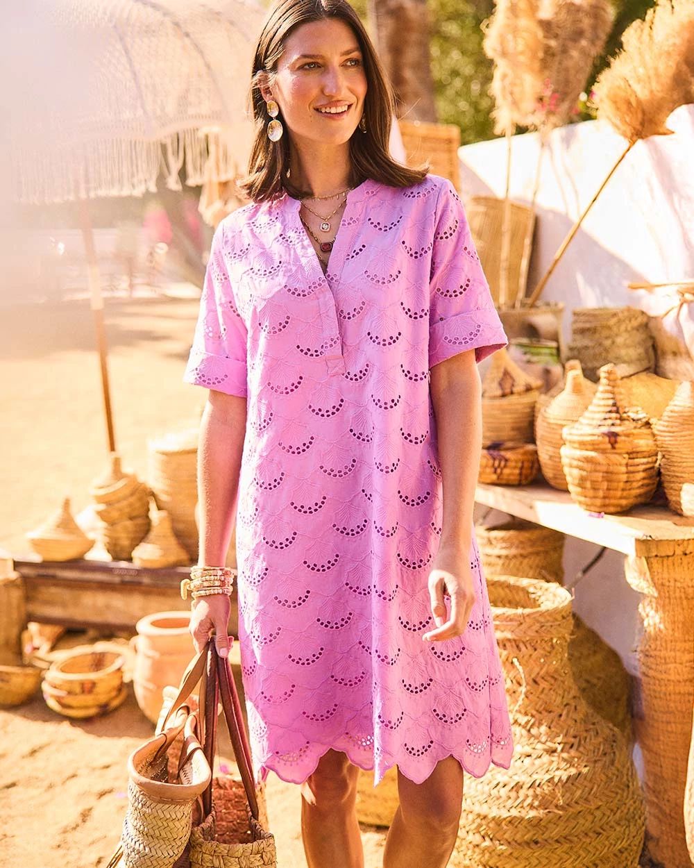 Eyelet Popover Dress