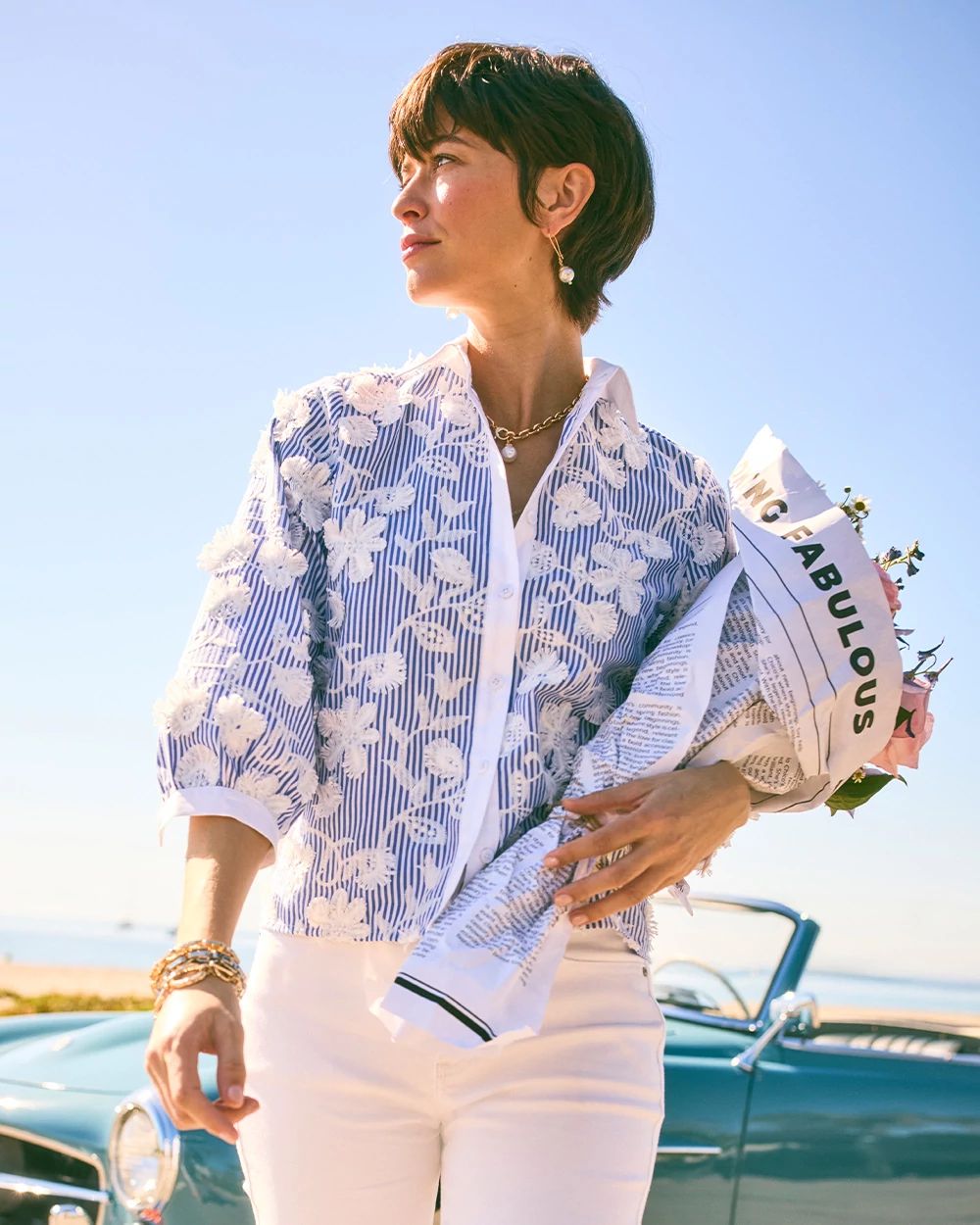 Cotton 3D Embroidered Striped Shirt