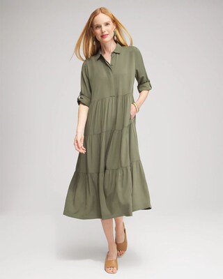Silk Blend Tiered Midi Dress