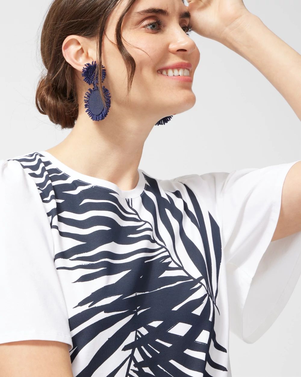Palm Print Flounce Sleeve Tee