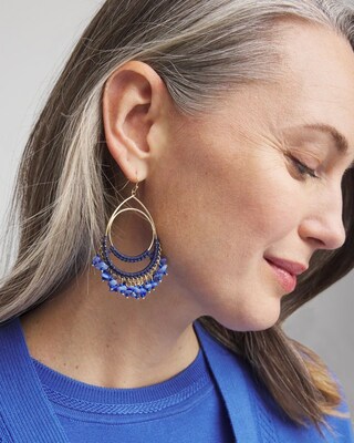 No Droop® Blue Fringe Hoop Earrings