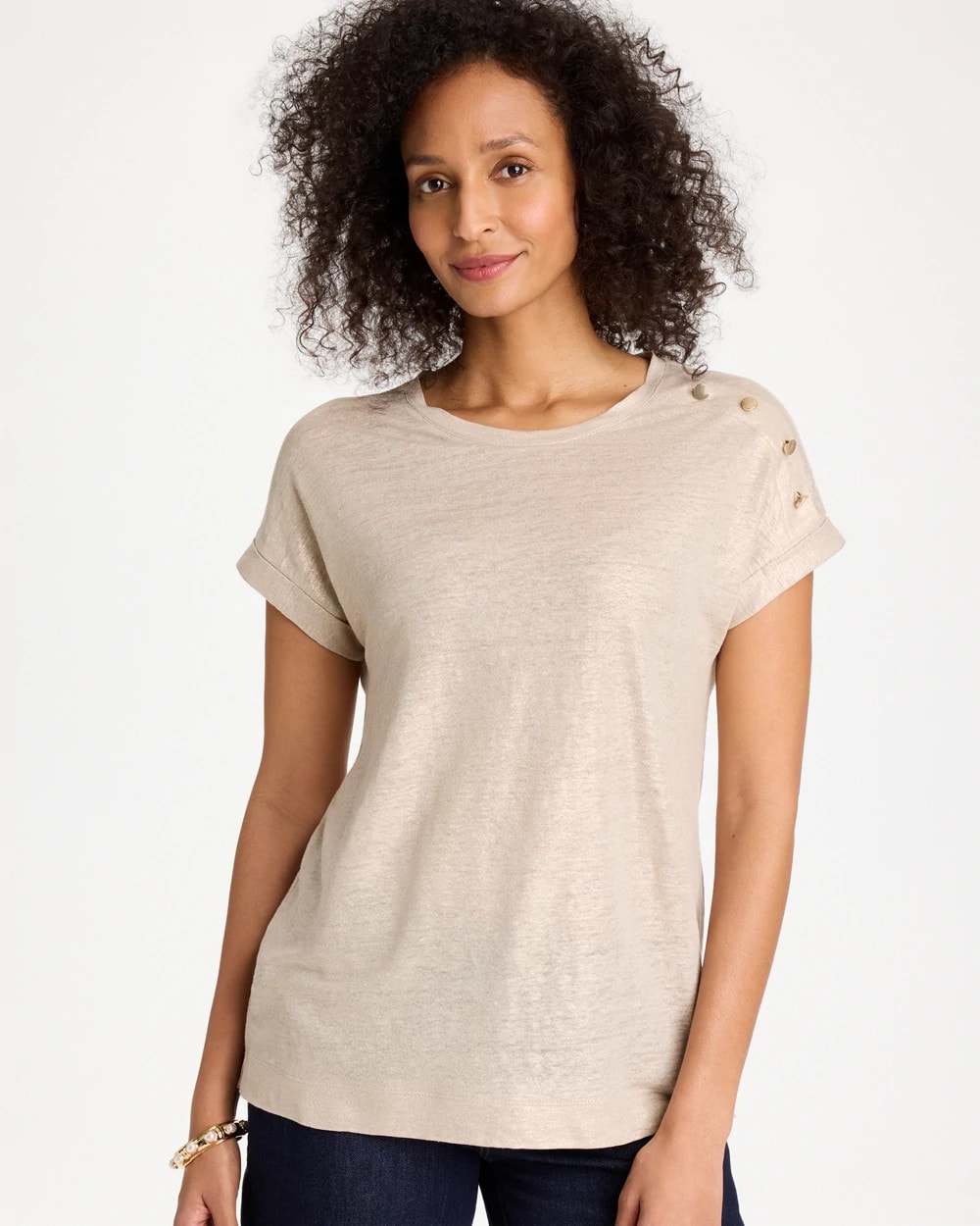 Foiled Linen Button Tunic