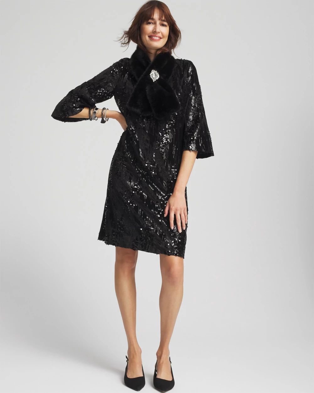 Sequin Bell-Sleeve Dress