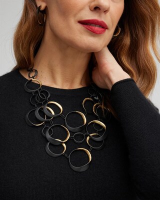 Matte Black Gold Tone Bib Necklace