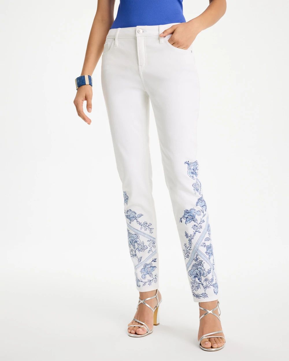 Embroidered Girlfriend Slim Ankle Jeans click to view larger image.