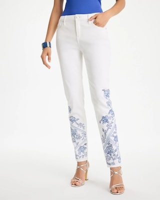 Embroidered Girlfriend Slim Ankle Jeans click to view larger image.