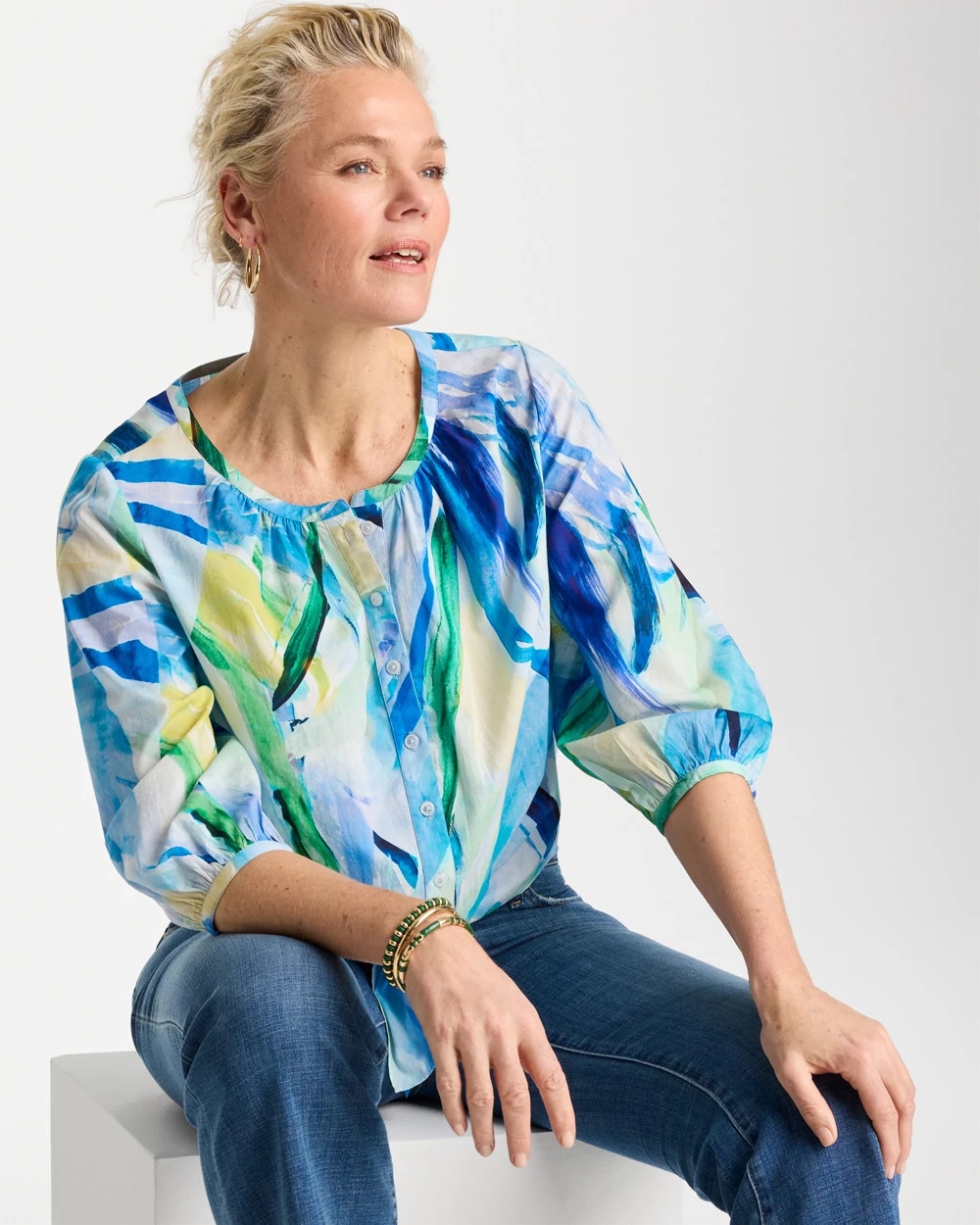 Printed Oversized Tie-Front Top