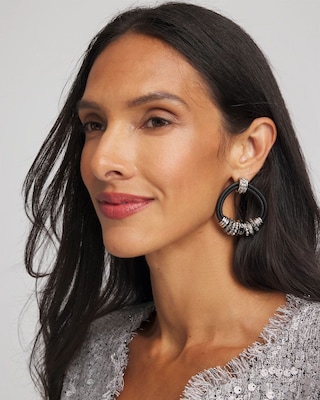 Black & Silvertone Charm Earrings click to view larger image.
