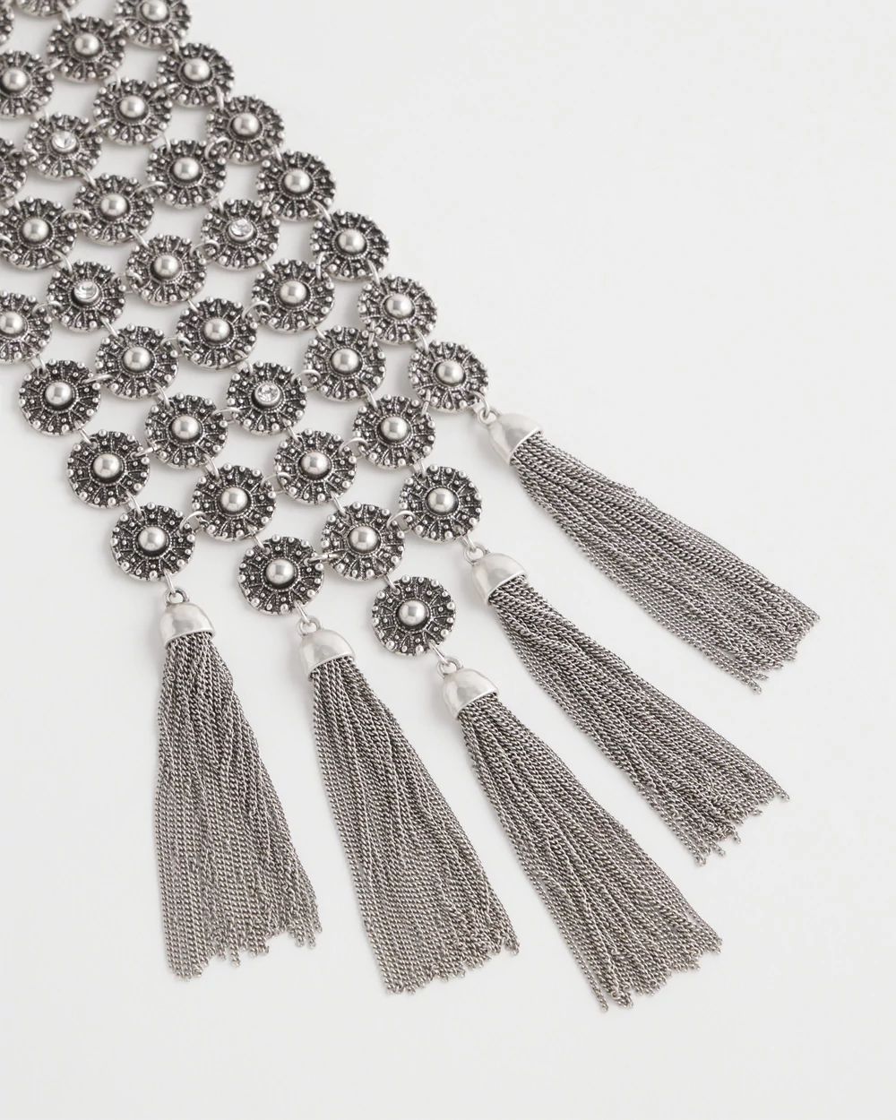Silver Tone Tassel Statement Necklace