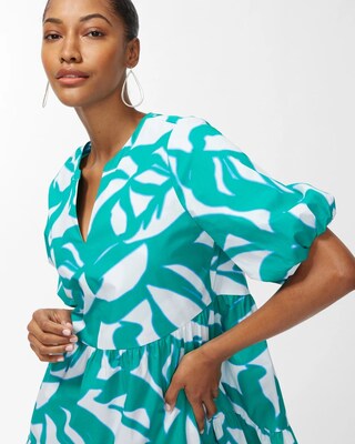 Green Leaf Print Poplin Dress