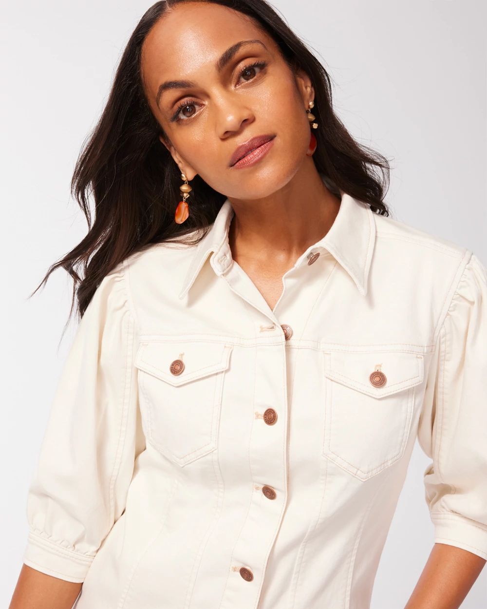 Short Sleeve White Denim Jacket