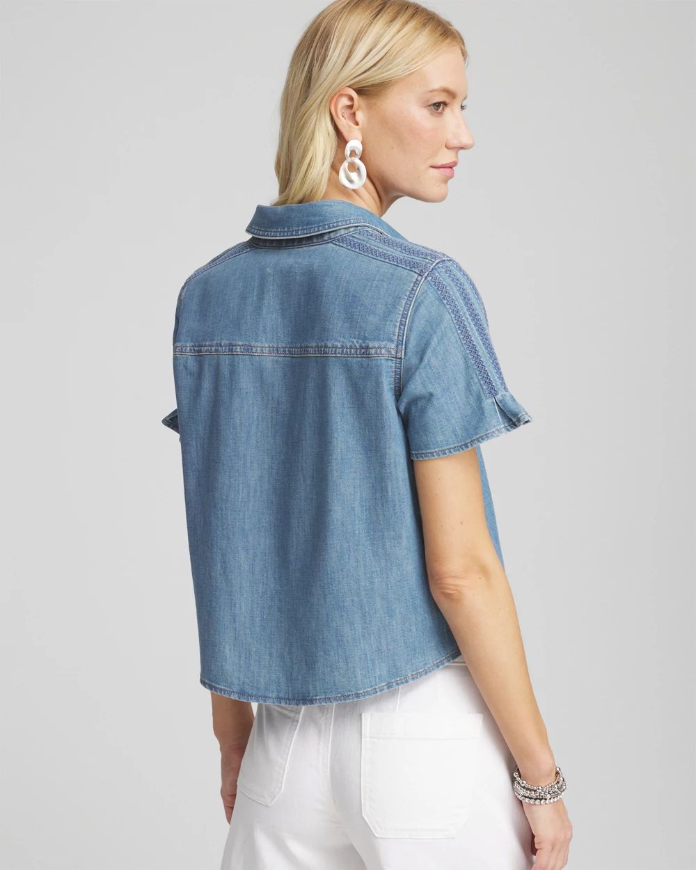 Denim Ladder Stitch Camp Blouse