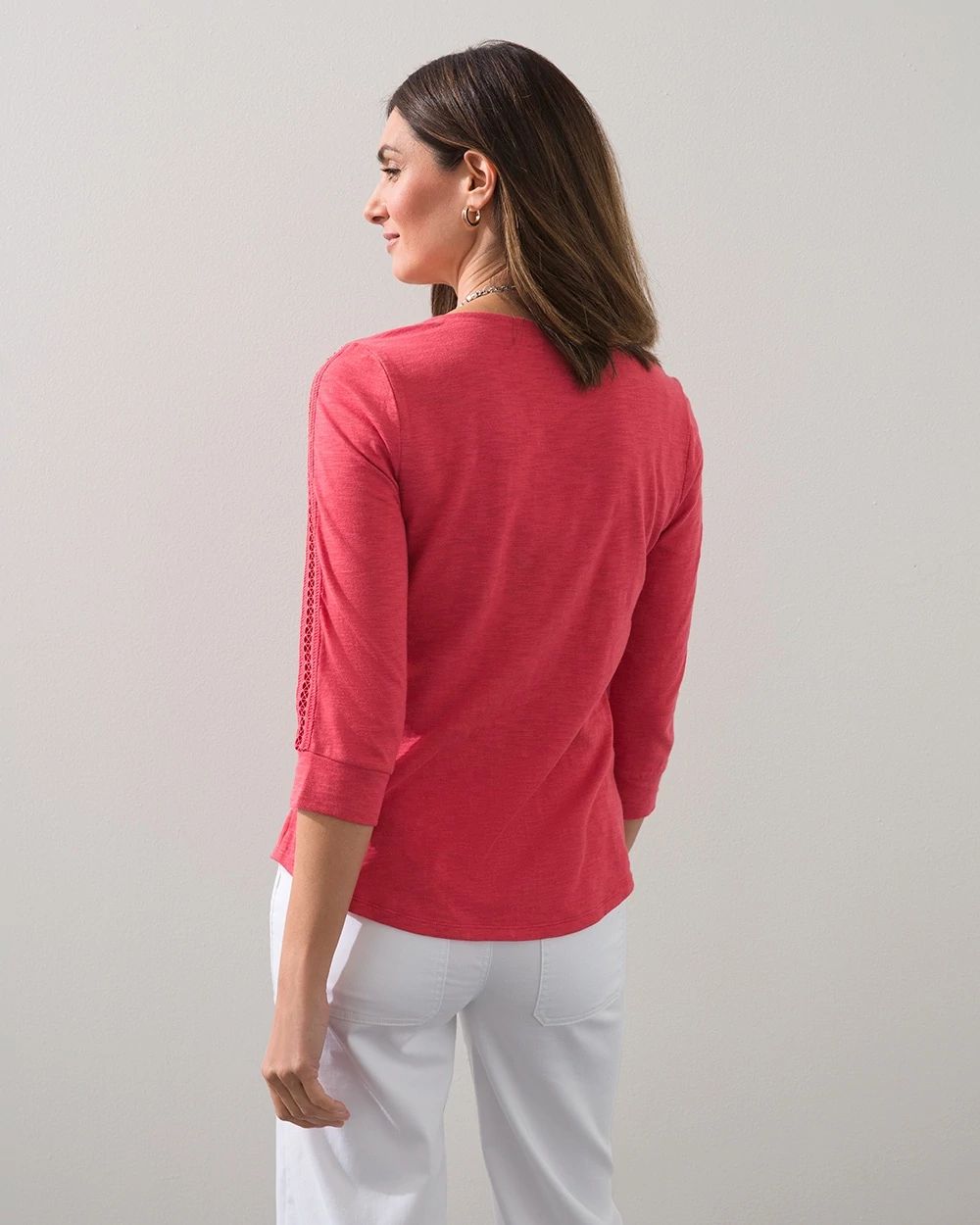 Lace Inset Sleeve Slub Tee