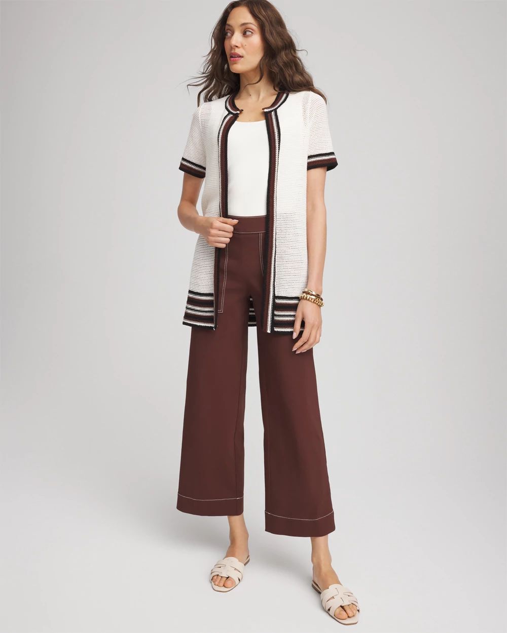 Pointelle High-Style Short-Sleeve Cardigan