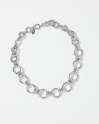 Silver Tone Links Bib Necklace