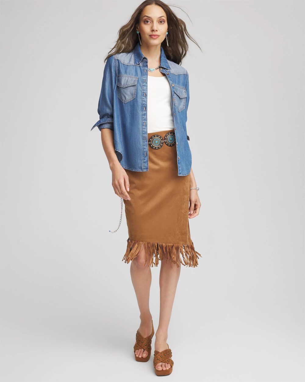 Suede Fringe Asymmetrical Skirt
