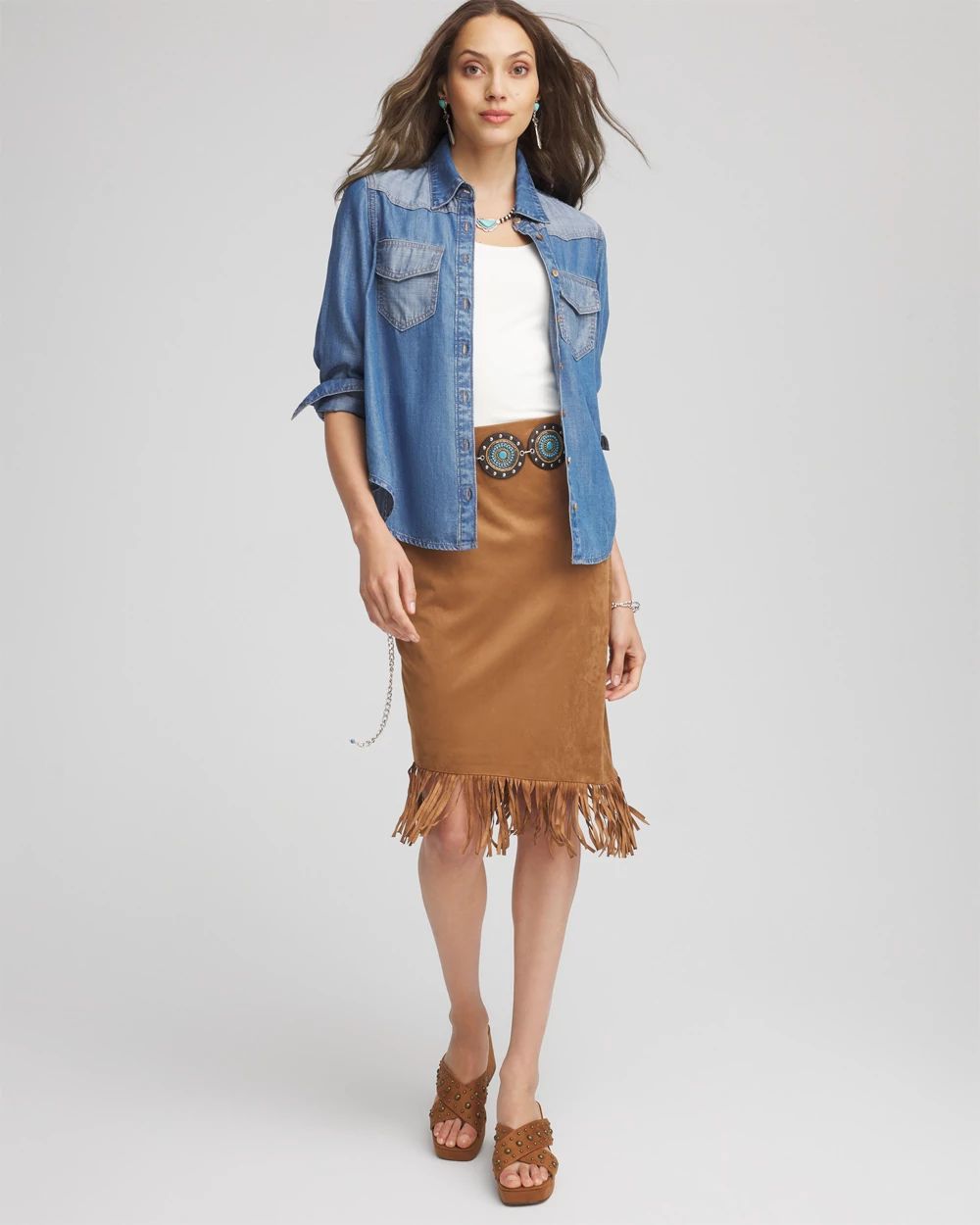 Fringed Pull-On Asymmetrical Skirt