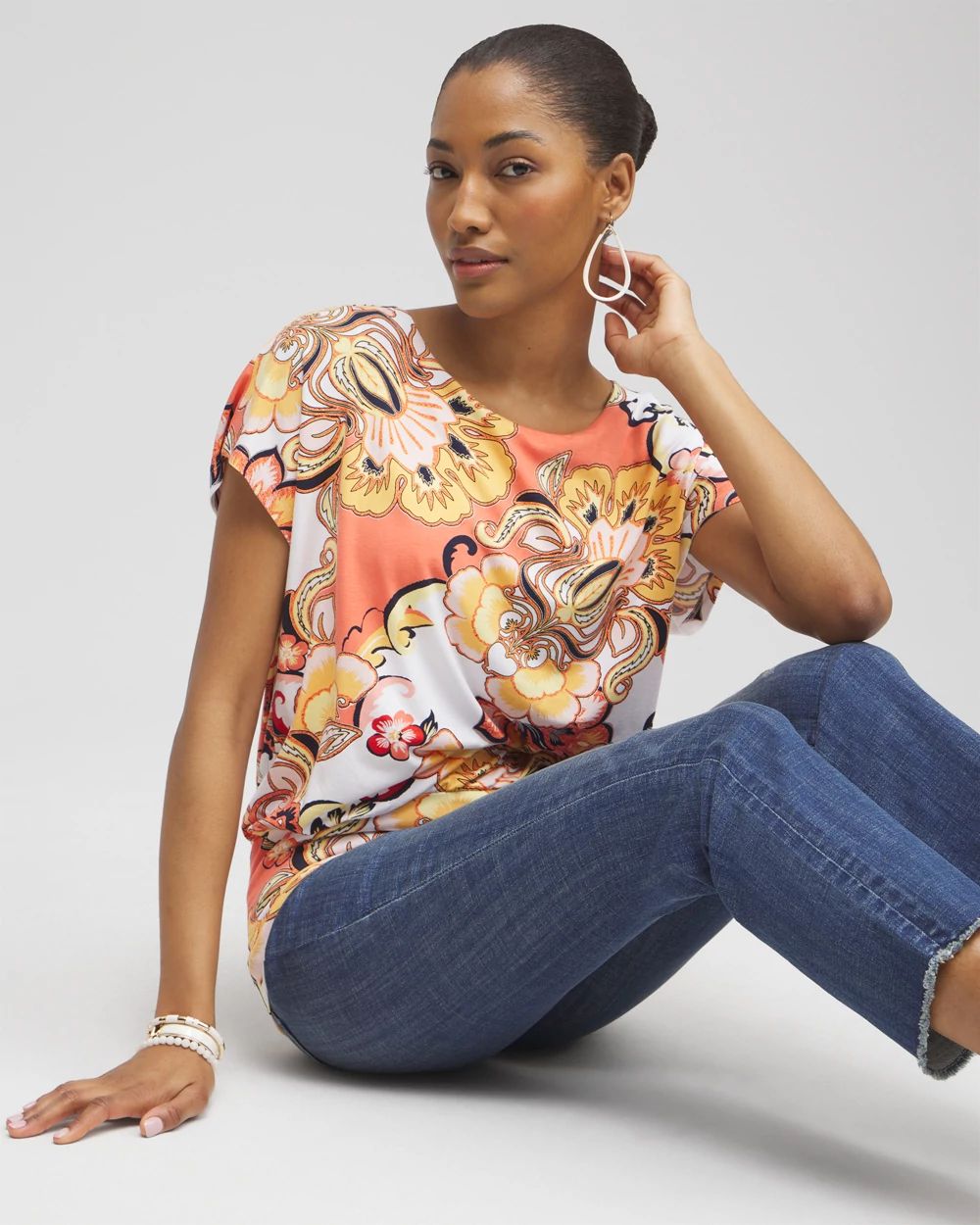 Touch of Cool™ Floral Banded Hem Tee click to view larger image.