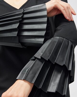 Ponte Faux Leather Pleat Sleeve Tunic
